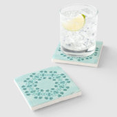 Blumenmuster, Aquamarin blau Steinuntersetzer (Seitenansicht)