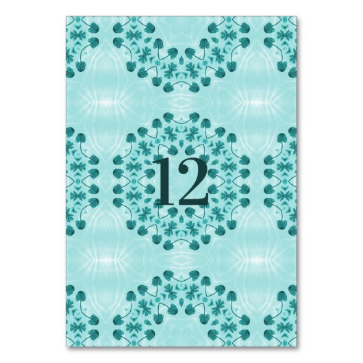 Blumenmuster, Aquamarin blau Tischnummer (Rückseite)