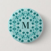 Blumenmuster, Aquamarin Blue Initial Button (Vorderseite)