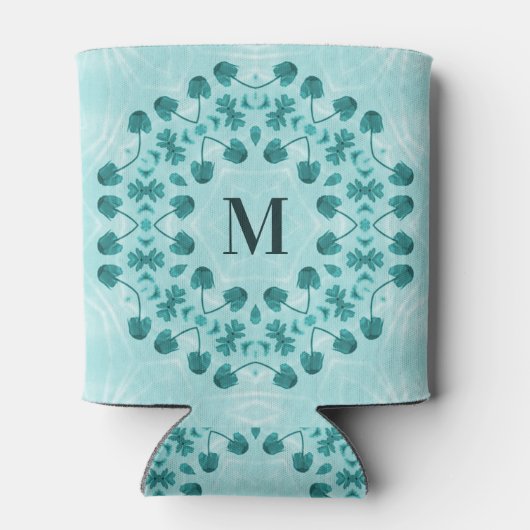 Blumenmuster, Aquamarin Blue Initial Dosenkühler (Rückseite)