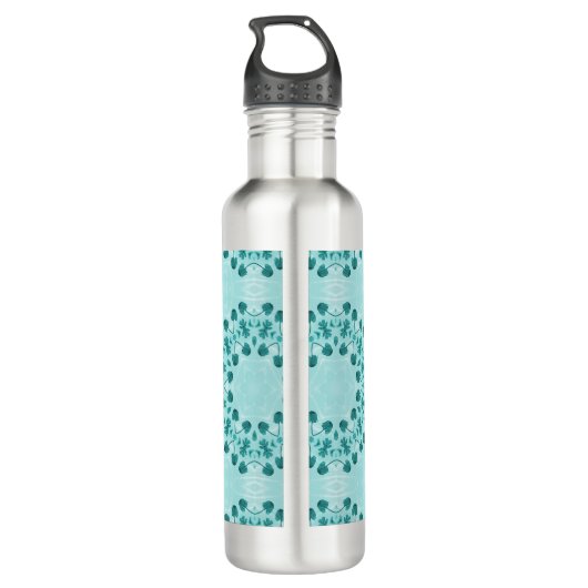 Blumenmuster, Aquamarin Blue Initial Edelstahlflasche (Rückseite)