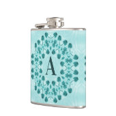Blumenmuster, Aquamarin Blue Initial Flachmann (Links)
