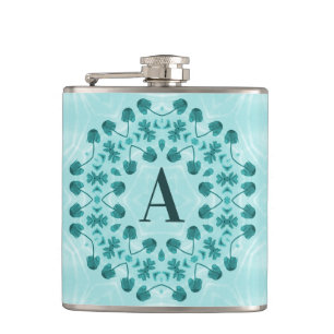 Blumenmuster, Aquamarin Blue Initial Flachmann