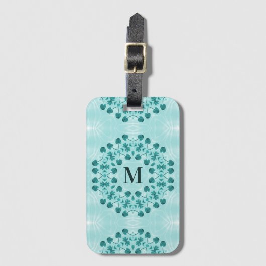 Blumenmuster, Aquamarin Blue Initial Gepäckanhänger (Vorderseite Vertikal)