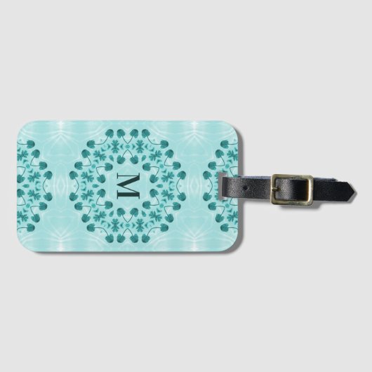 Blumenmuster, Aquamarin Blue Initial Gepäckanhänger (Vorderseite (Horizontal))
