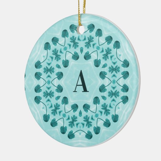 Blumenmuster, Aquamarin Blue Initial Keramik Ornament (Links)