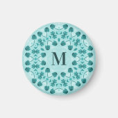 Blumenmuster, Aquamarin Blue Initial Magnet (Vorne)