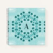 Blumenmuster, Aquamarin Blue Initial Notizblock (Vorderseite)