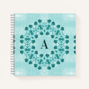 Blumenmuster, Aquamarin Blue Initial Notizblock