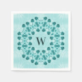 Blumenmuster, Aquamarin Blue Initial Serviette (Vorderseite)