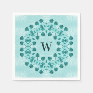 Blumenmuster, Aquamarin Blue Initial Serviette