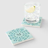 Blumenmuster, Aquamarin Blue Initial Steinuntersetzer (Seitenansicht)