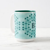 Blumenmuster, Aquamarin Blue Initial Zweifarbige Tasse (Vorderseite Links)