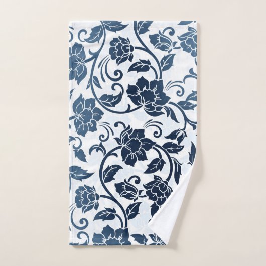 Blumenmuster, Aquamarin und Navy Blue Handtuch (Handtuch)