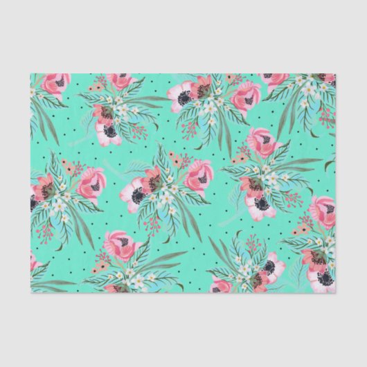 Blumenmuster - Aquamarines Gewebepapier Seidenpapier (Vorderseite)