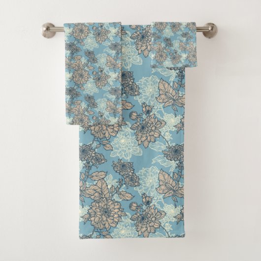 Blumenmuster auf blauem Hintergrund Badhandtuch Set (Insitu)