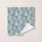 Blumenmuster auf blauem Hintergrund Badhandtuch Set (Waschlappen)