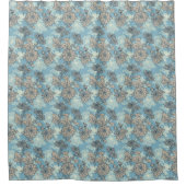 Blumenmuster auf blauem Hintergrund Duschvorhang (Vorderseite)