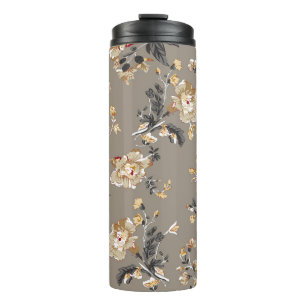 Blumenmuster auf braunem Hintergrund Thermosbecher