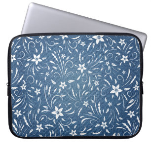 Blumenmuster auf Denim Laptopschutzhülle