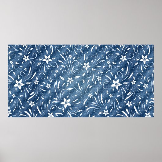 Blumenmuster auf Denim Poster (Vorne)