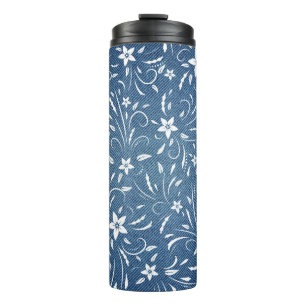 Blumenmuster auf Denim Thermosbecher