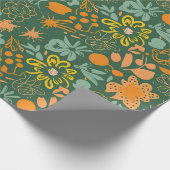 Blumenmuster auf dunkelgrünem Hintergrund  Geschenkpapier (Ecke)