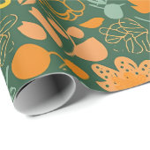 Blumenmuster auf dunkelgrünem Hintergrund  Geschenkpapier (Rolleneckpunkt)