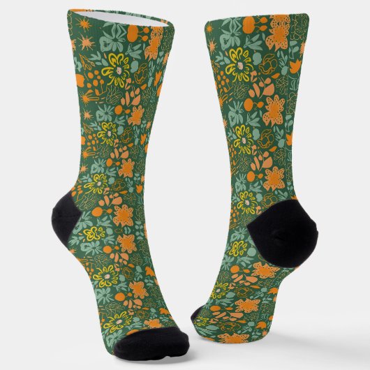 Blumenmuster auf dunkelgrünem Hintergrund Socken (Gewinkelt)