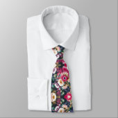 Blumenmuster auf dunklem Hintergrund Krawatte (Gebunden)