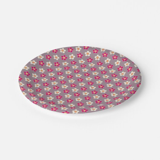 Blumenmuster auf einer Blume Pappteller (Schrägansicht)