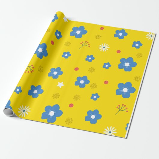 Blumenmuster auf gelbem Hintergrund Geschenkpapier (Ungerollt)