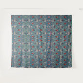 Blumenmuster auf grünen Blättern blauem Hintergrun Wandteppich (Vorderseite (Horizontal))