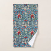 Blumenmuster auf grünen Blättern, blauer Hintergru Badhandtuch Set (Handtuch)