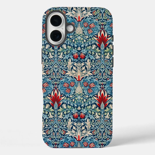 Blumenmuster auf grünen Blättern, blauer Hintergru Case-Mate iPhone Hülle (Rückseite)