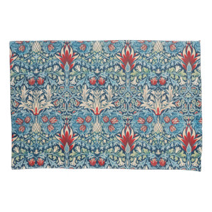 Blumenmuster auf grünen Blättern, blauer Hintergru Kissenbezug
