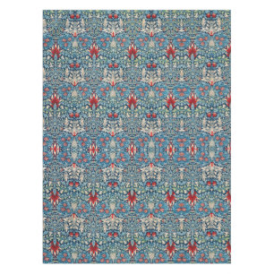 Blumenmuster auf grünen Blättern, blauer Hintergru Tischdecke