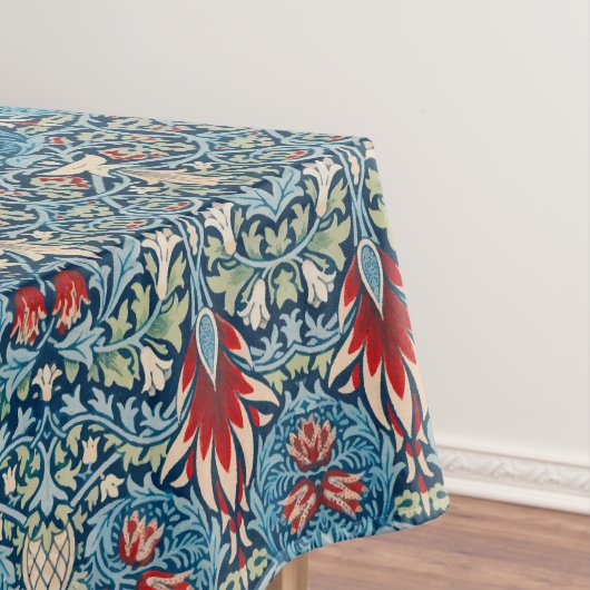Blumenmuster auf grünen Blättern, blauer Hintergru Tischdecke (Beispiel)