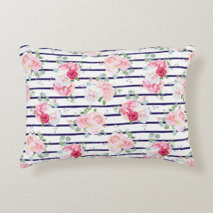 Blumenmuster auf Horizontal Streifen Rose Peony Dekokissen