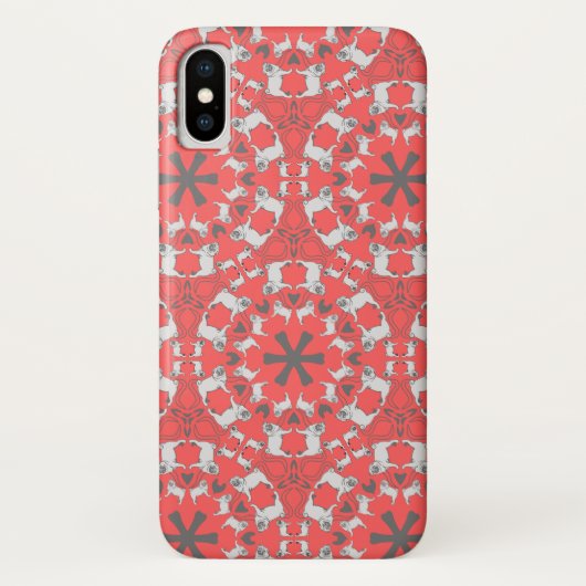 Blumenmuster auf korallenrotem Mops Case-Mate iPhone Hülle (Rückseite)