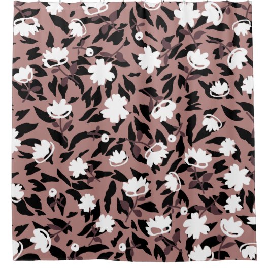 Blumenmuster auf Leopardenhintergrund. Duschvorhang (Vorderseite)