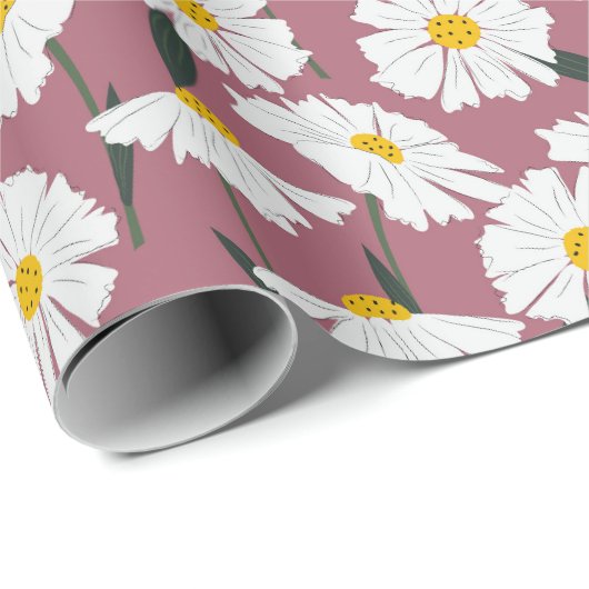 Blumenmuster auf Rosa Geschenkpapier (Rolleneckpunkt)