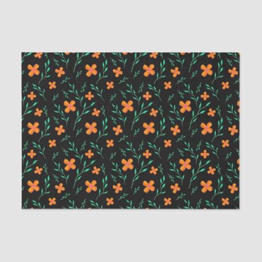 Blumenmuster auf Schwarz Moderne Stilvoll Seidenpapier (Vorderseite)