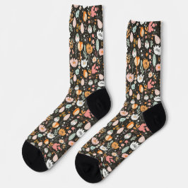 Blumenmuster auf Schwarz Socken