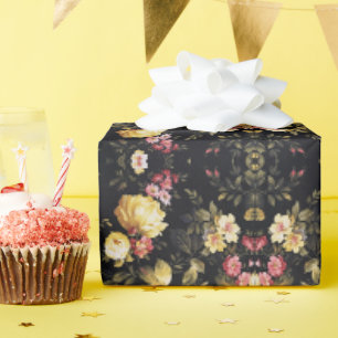 Blumenmuster auf schwarzem Hintergrund Geschenkpapier