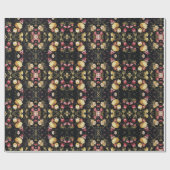 Blumenmuster auf schwarzem Hintergrund Geschenkpapier (Flach)