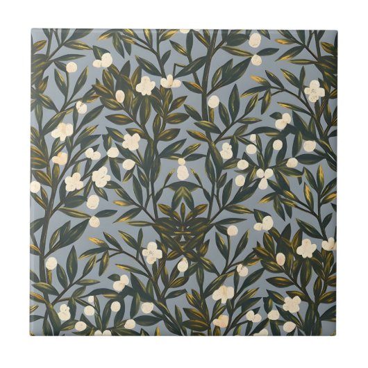 Blumenmuster auf staubgrauem Hintergrund Fliese (Vorderseite)