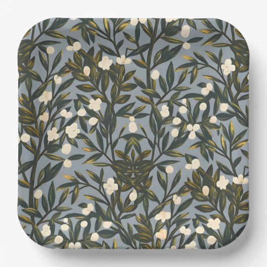 Blumenmuster auf staubgrauem Hintergrund Pappteller (Vorderseite)