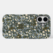 Blumenmuster auf staubigem Blaugrau Hintergrund Case-Mate iPhone Hülle (Rückseite (Horizontal))