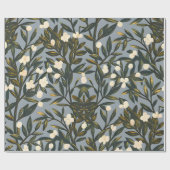Blumenmuster auf staubigem Blaugrau Hintergrund Geschenkpapier (Flach)